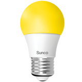 The Sunco A15 LED Yellow Bug Light is an 8W bulb with a yellow hue that naturally deters bugs with no pesticides needed. Bugs are more attracted to cool or blue tone lights. This warm, yellow bulb also functions as a cozy night light. The warmth of its sunset feeling helps reset your body’s natural, circadian rhythms. Features an E26 base to fit in most household fixtures. Damp Rated and great for porches and entryways where bugs might attempt to gather around lights.