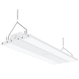 Dimmable 110W LED Linear High Bay from Sunco Lighting is 2 feet long and offers instant on, bright light for warehouse, gymnasium, workshop or industrial space. This 15400 lumen area light comes with chains for hanging high bay light fixture. The 110W LED is a 400W equivalent with a beam spread of 19ft to 26ft. The fixture is UL listed and FCC certified. Dim via 1-10V dimming.