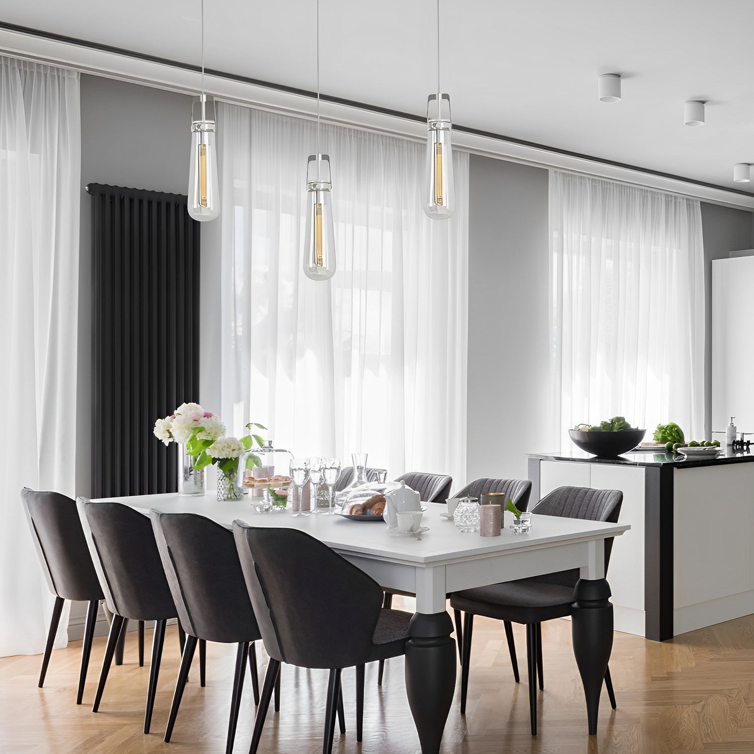 3 2/5" Wide Satin Nickel & Clear Glass LED Mini Pendant Light, P608D Series