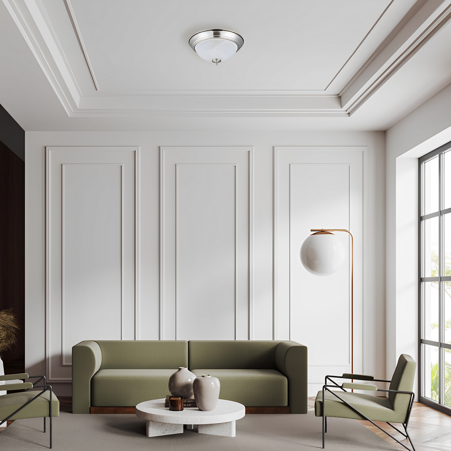 11 Satin Nickel Frosted Round LED Ceiling Light 1012D Series