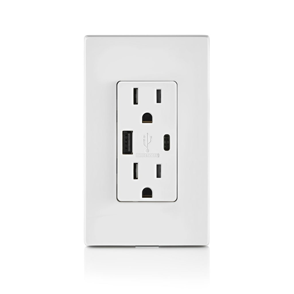 Legrand Pass And Seymour PlugTail 20-Amp 125-volt Tamper Resistant Commercial Decorator USB Outlet Type A/C, White PTTR20ACUSBW At - View #7