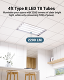T8 LED Tube, 4ft, Clear, Bypass, Type B, 18W, Single/Double Ended, 2200 Lumens