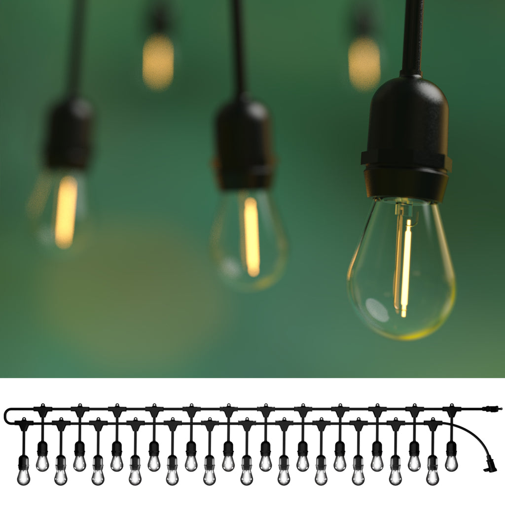 48ft Outdoor String Lights, 24 LED Filament Bulbs, Suspended Standard ...