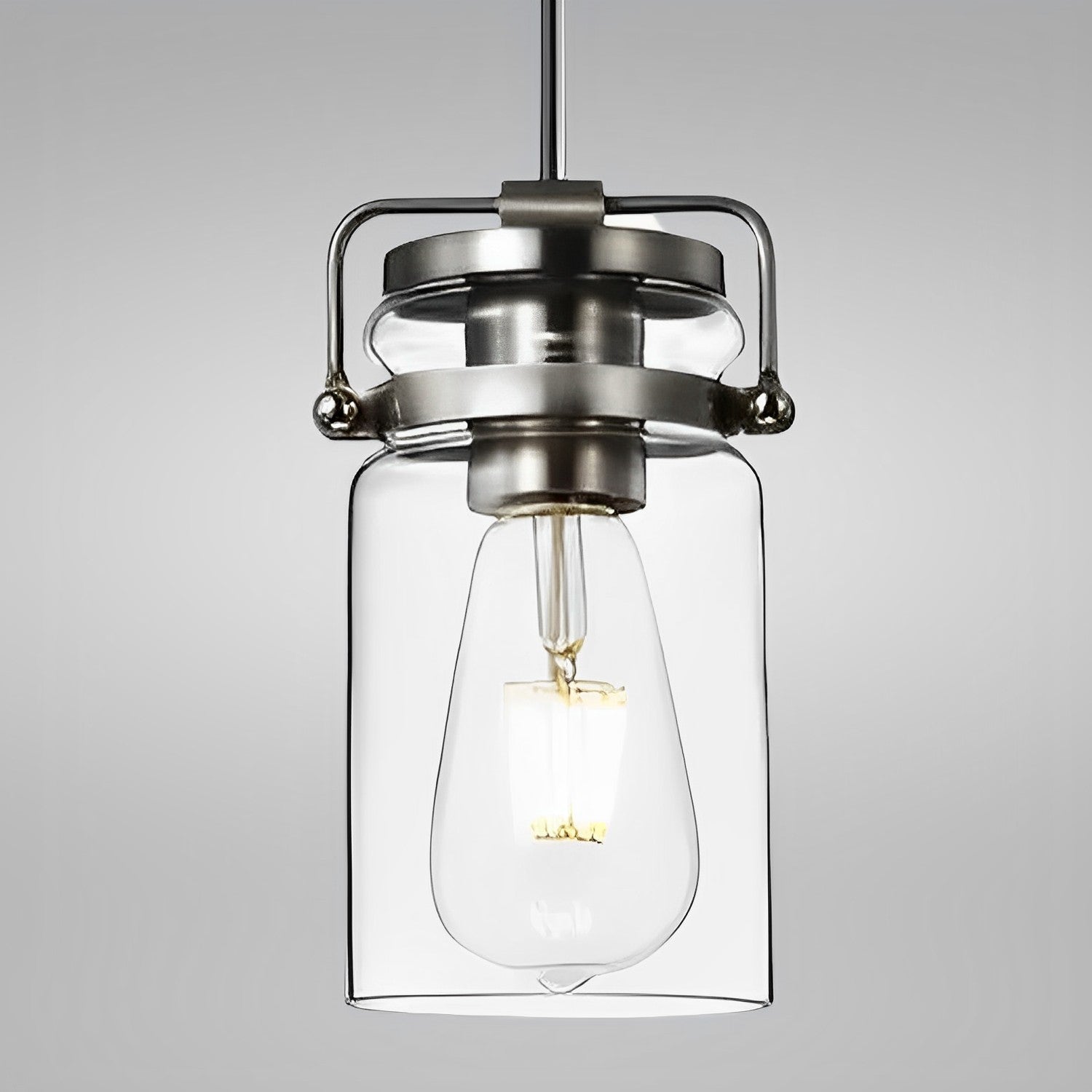 5 3/4" Satin Nickel & Clear Glass LED Mini Pendant Light, P308 Series