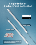 Installation of the Type B LED Tube in 5 minutes or less! Locate the ballast, cut the hot and neutral wires then cut the socket lead wires and connect the input wires to the output wires to bypass the ballast. Requires non-shunted tombstones, not included.