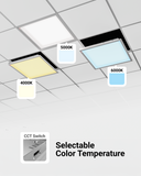 Our LED ceiling panels provide instant bright light in various color temperature options (4000K, 5000K, 6000K) for optimal concentration and productivity. Choose your preferred color temperature during installation using the slider switch on the back of the panel.