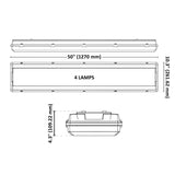 4-foot Vapor Tight Light Fixture - LED Ready - 4-Lamp - Non-Shunted - Double Ended - 120-277V - IP65 Waterproof - UL Certified - Replaces Traditional Fluorescent Fixtures - Dimension