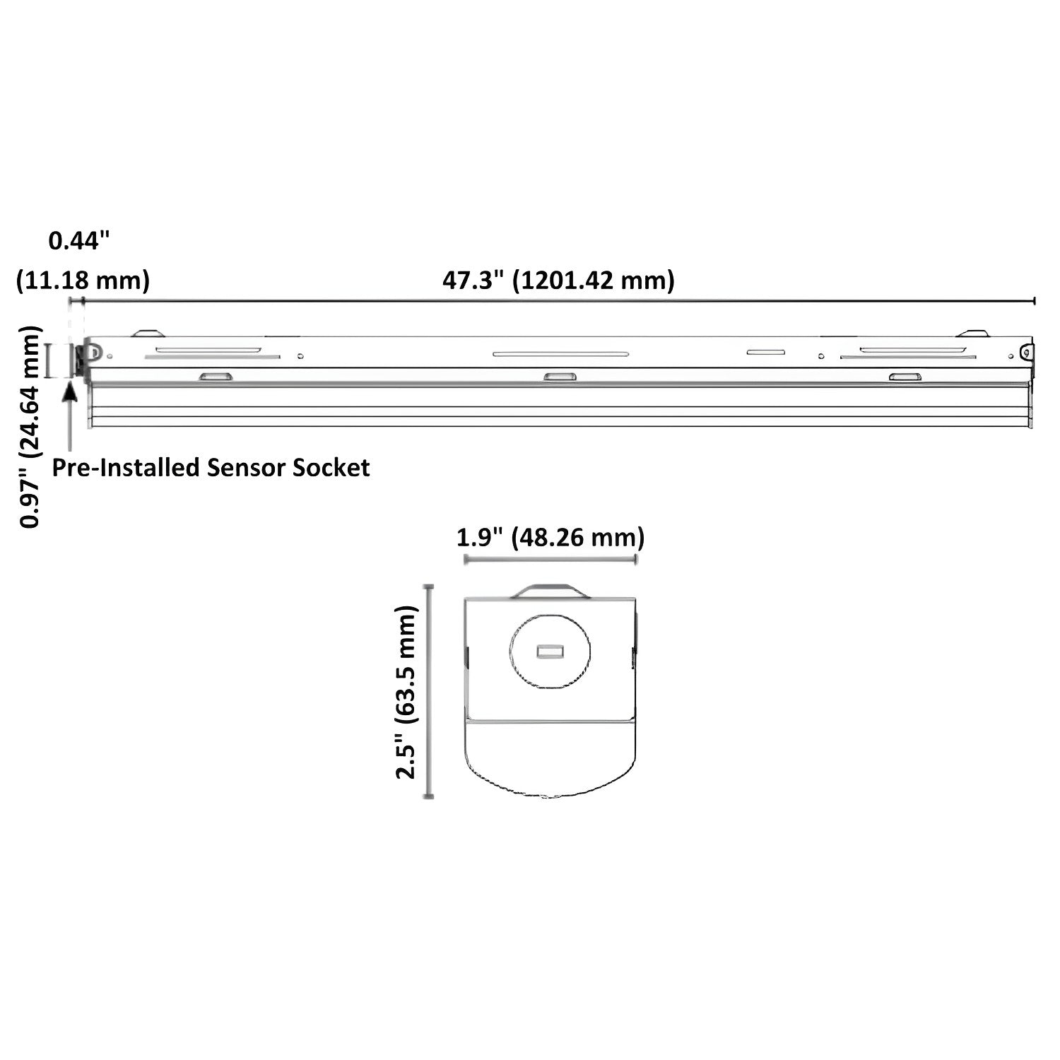 4ft LED Strip Light Fixture, 45W/38W/34W, Selectable Wattage & CCT, 5800 Lumens