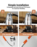 No additional accessories needed. Simply install using two methods by applying the E26 Standard Base or the TP24 Connector.