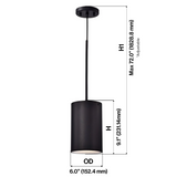 6" Black Finish Cylinder LED Pendant Light, P5048D Series
