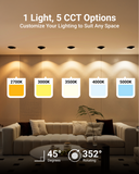Choose color temperature (2700K, 3000K, 3500K, 4000K, 5000K) to tune your 5/6" Retrofit downlight to your preferred color setting. Easy CCT selection with the slider switch on back. Try various color temperatures to suit the look and feel of your room, then lock in your white light selection during the installation.
