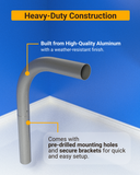 Built from high-quality aluminum, the arm mount has a weather-resistant finish and comes with pre-drilled mounting holes and secure brackets for easy setup.