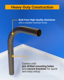 Built from high-quality aluminum, the arm mount has a weather-resistant finish and comes with pre-drilled mounting holes and secure brackets for easy setup.