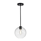 8W Modern 1 Light Mini Pendant Light Fixture with Glass Shade - Adjustable Hanging Ceiling Light for Kitchen & Living Room - Dimmable - Black Finish