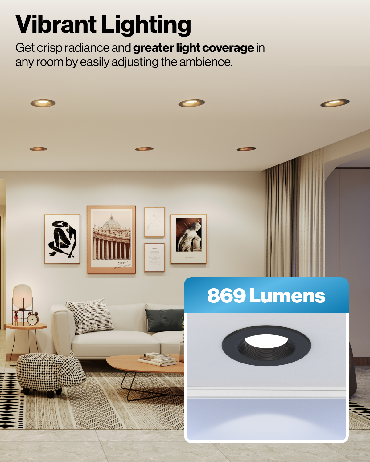 Recessed LED Retrofit Lighting, 5/6 Inch, Baffle, Black Trim, Selectab ...