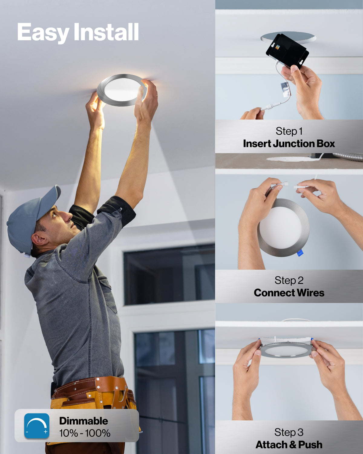 Sunco Lighting 10%-100% Dimmable Slim Nickel Trim Selectable Downlight Easy 3 Step Install