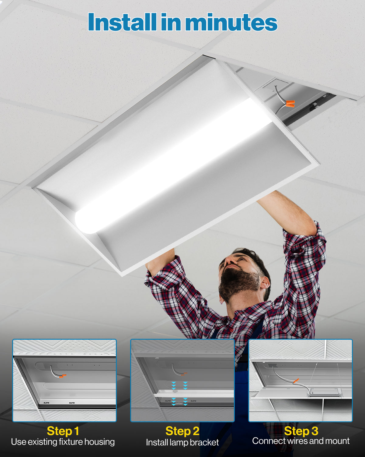 Luxrite 2x4 LED Troffer Panel – 4-Pack, 3-Color Selectable, Dimmable, Damp Rated