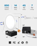 Recessed LED Lighting, 6 Inch, Slim, Wafer Thin, Baffle Trim, 850 Lumens