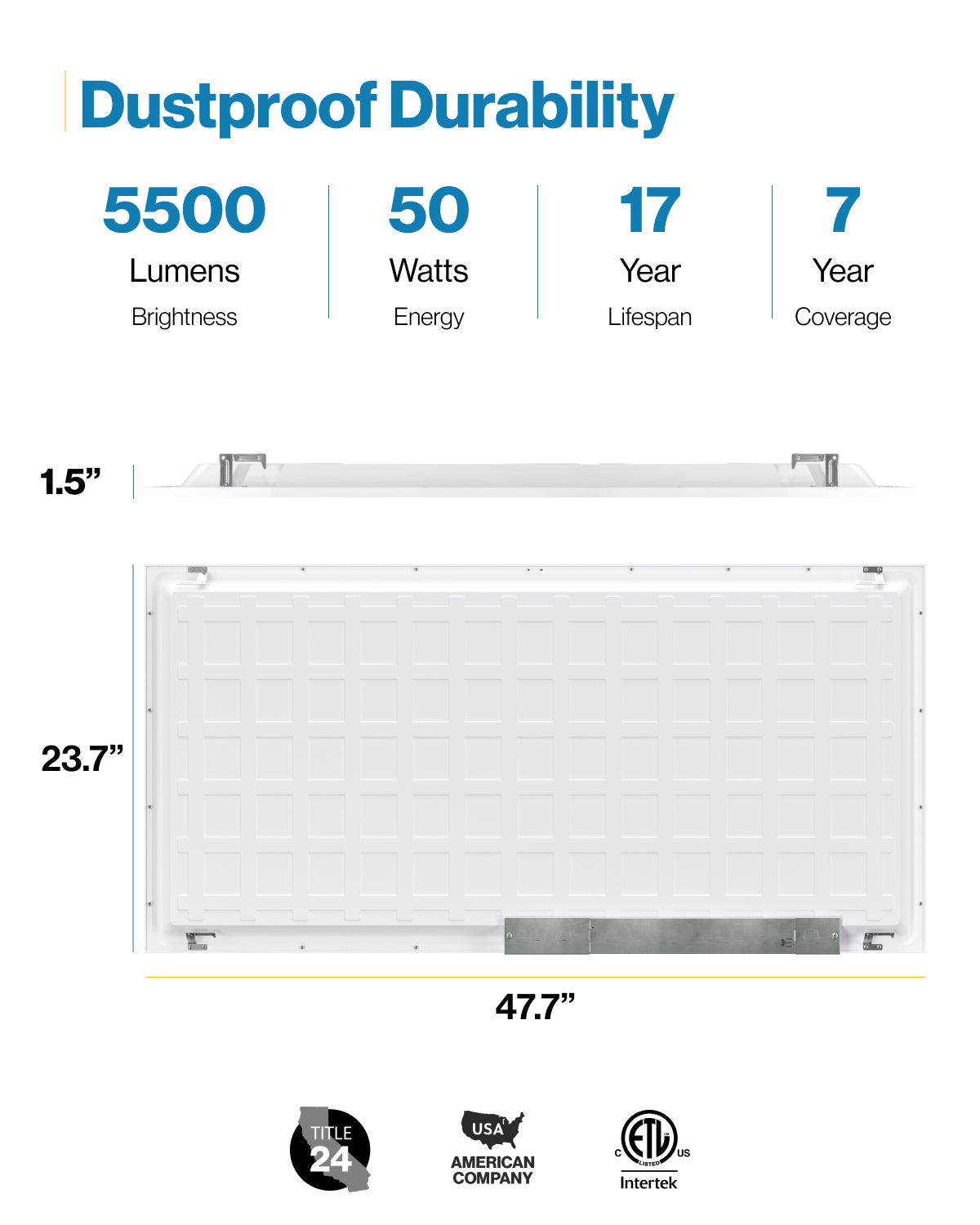 LED Ceiling Panel Light, 50W, 2x4, Selectable CCT, 5500 Lumens