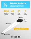 LED Shop Light, 4ft, Utility, Frosted, 4100 Lumens, Black