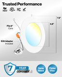 Recessed LED Retrofit Lighting, 6 Inch, Flat Smooth, Selectable CCT, 1200 Lumens