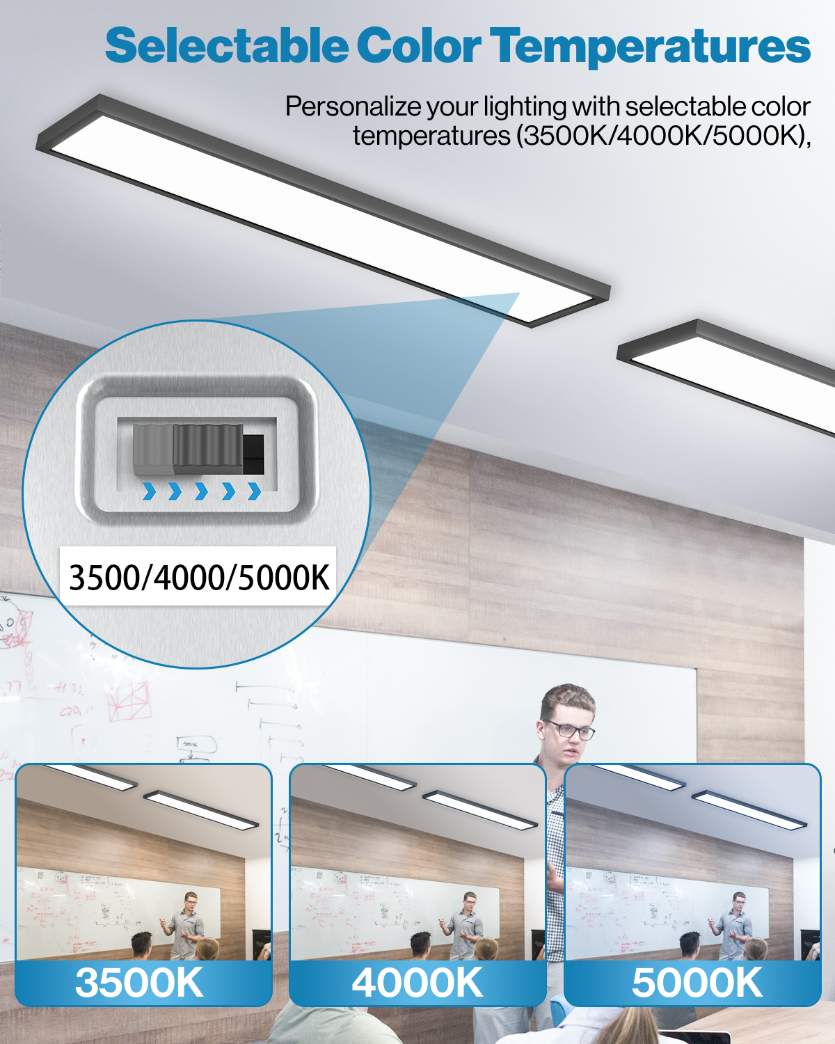 LED Ceiling Panel Light, Black, 46W, 1X4, Selectable Brightness & CCT, 5700 Lumens