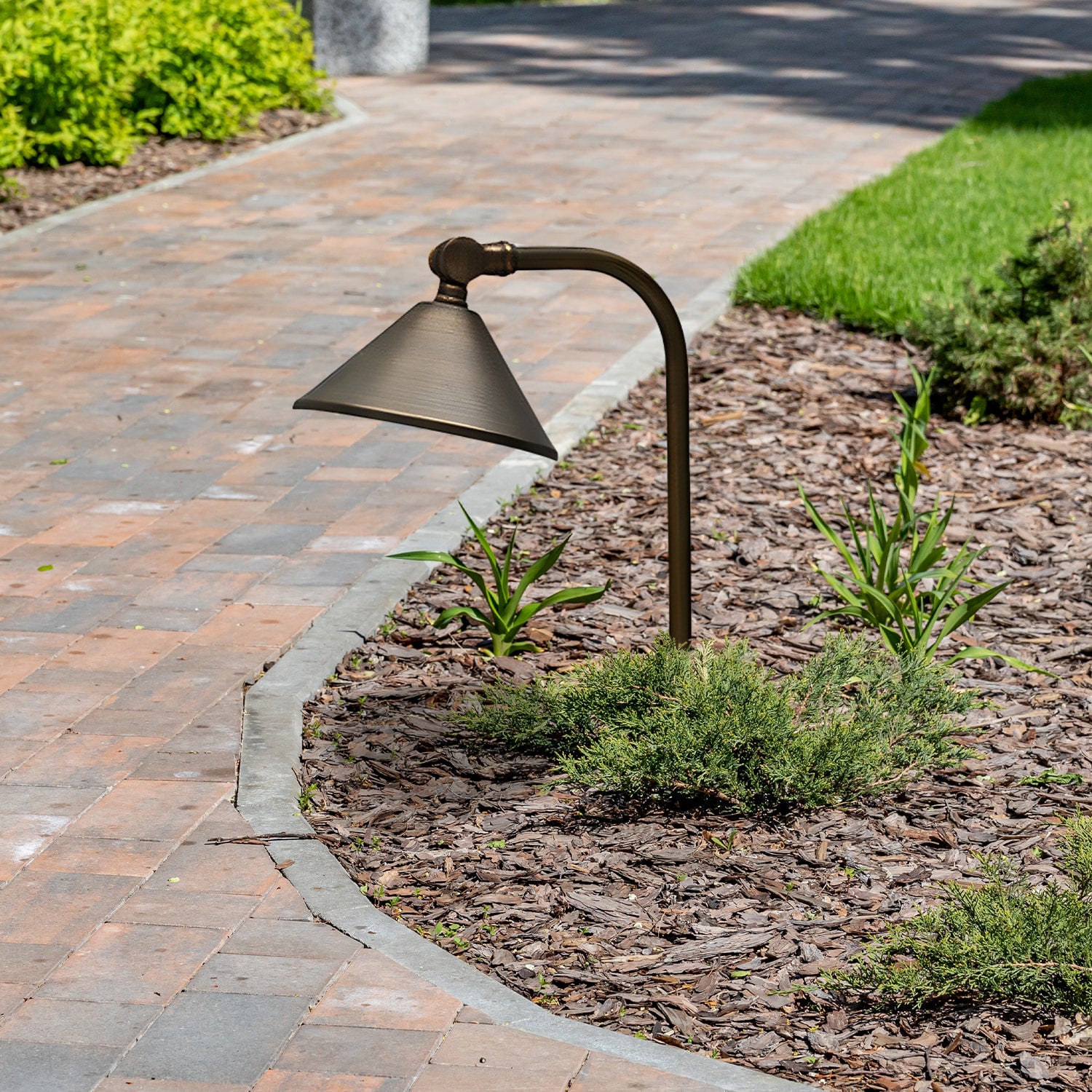 Brass Landscape Pathway Light, Smooth Hooded, Low Voltage, Plastic Spi ...