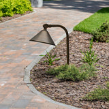 Brass Landscape Pathway Light, Smooth Hooded, Low Voltage, Plastic Spike Included