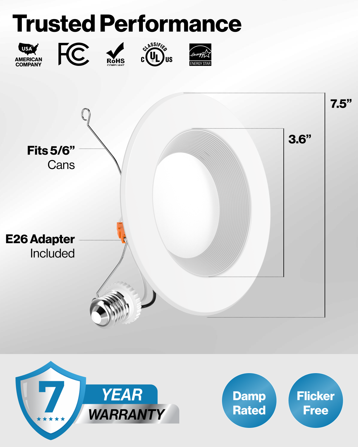 CSE Inc. 6 in. 13-Watt LED Dimmable Downlight Flush Mount 3000K