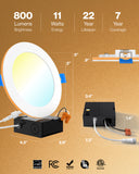 Recessed LED Lighting, 4 Inch, Slim, Wafer Thin, Night Light, Selectable CCT (2700K-5000K), 900 Lumens