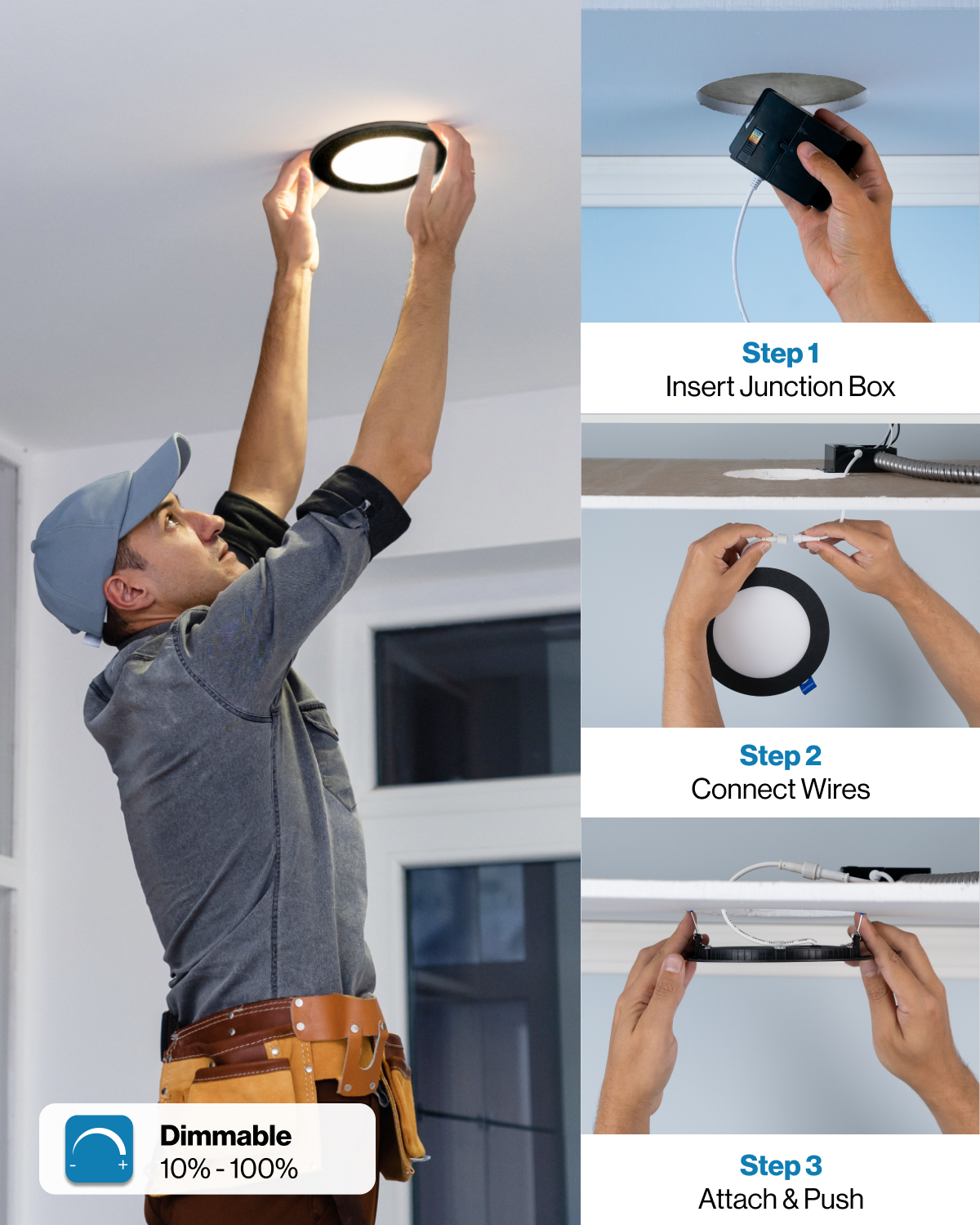 Sunco Lighting 10%-100% Dimmable Slim Black Trim Selectable Downlight Easy 3 Step Install