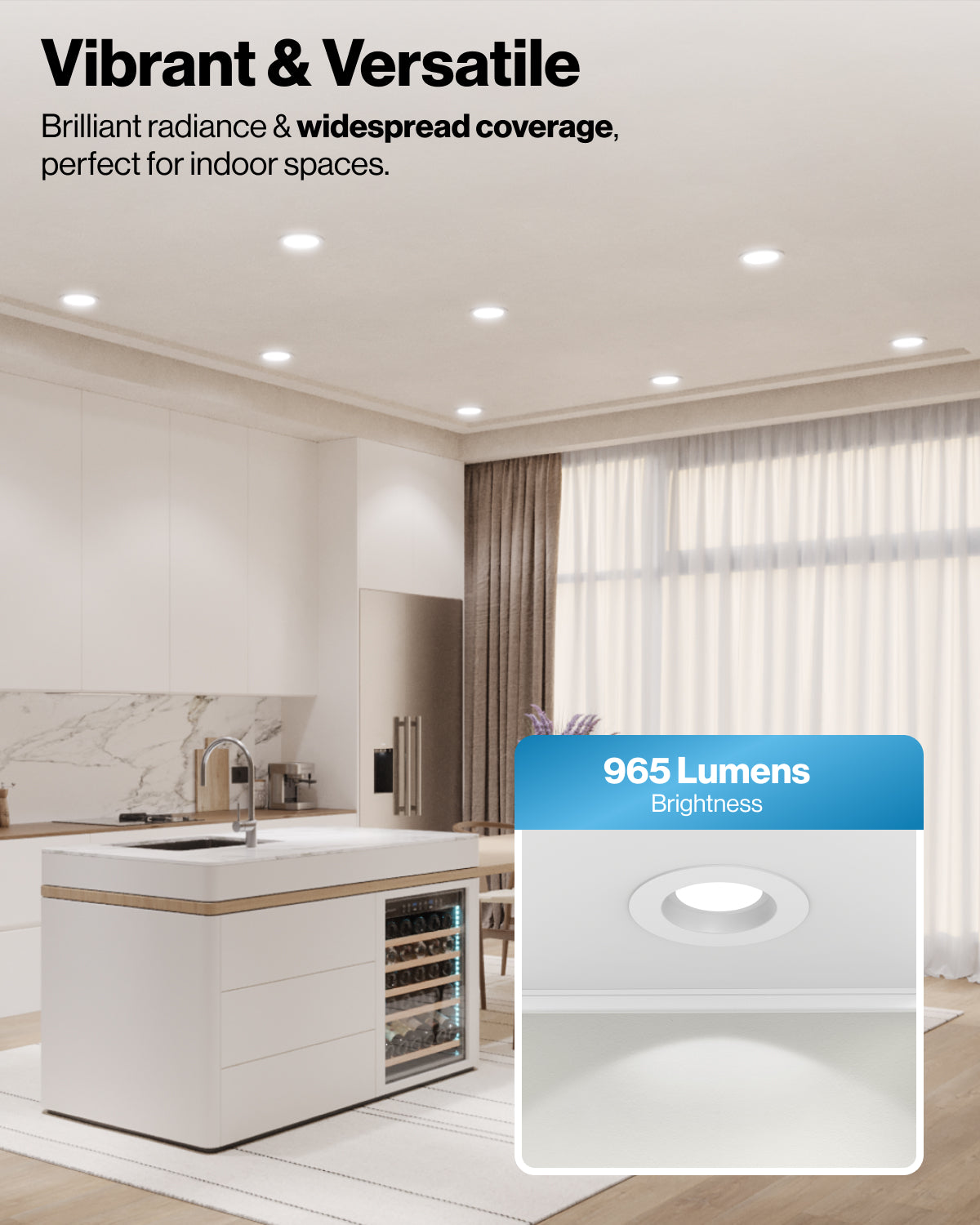 Recessed LED Retrofit Lighting, 5/6 Inch, Smooth, 965 Lumens, Selectable CCT (3000K-6500K)