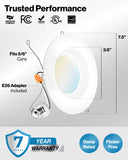 Recessed LED Retrofit Lighting, 5/6 Inch, Smooth, 965 Lumens, Selectable CCT (3000K-6500K)