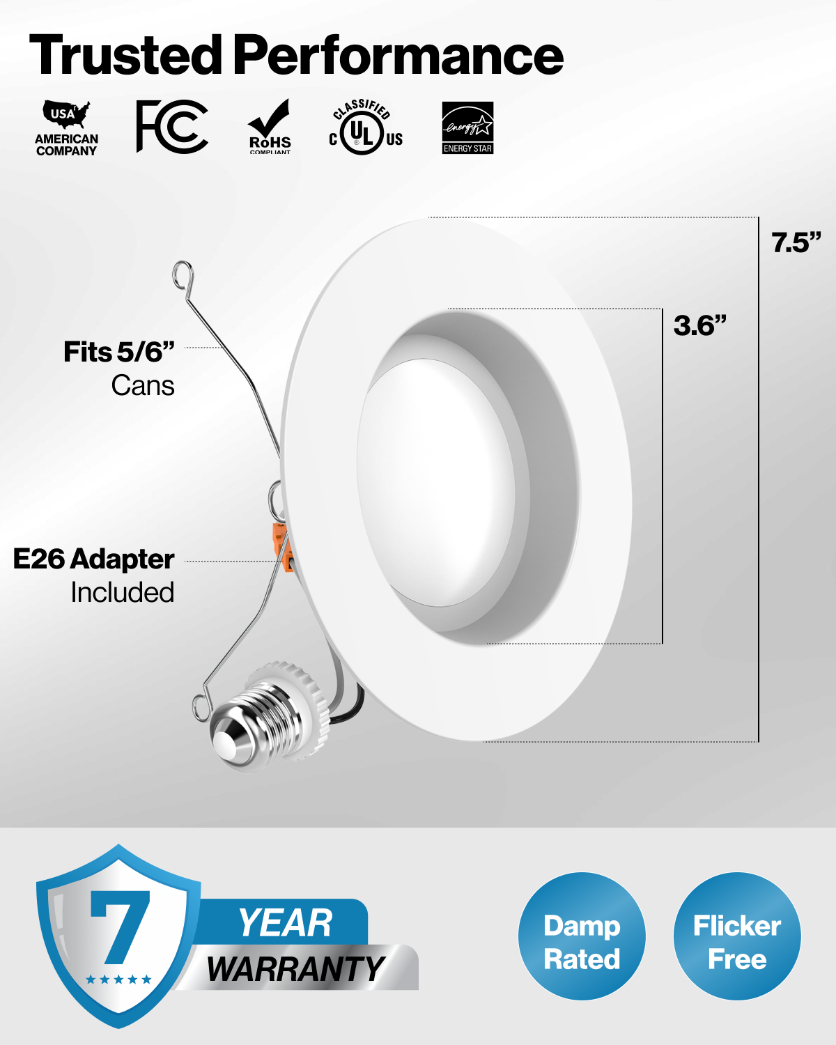 LED Recessed Lighting Kit, 5/6-Inch, Smooth LED LIGHTING SUNCO – Sunco  Lighting