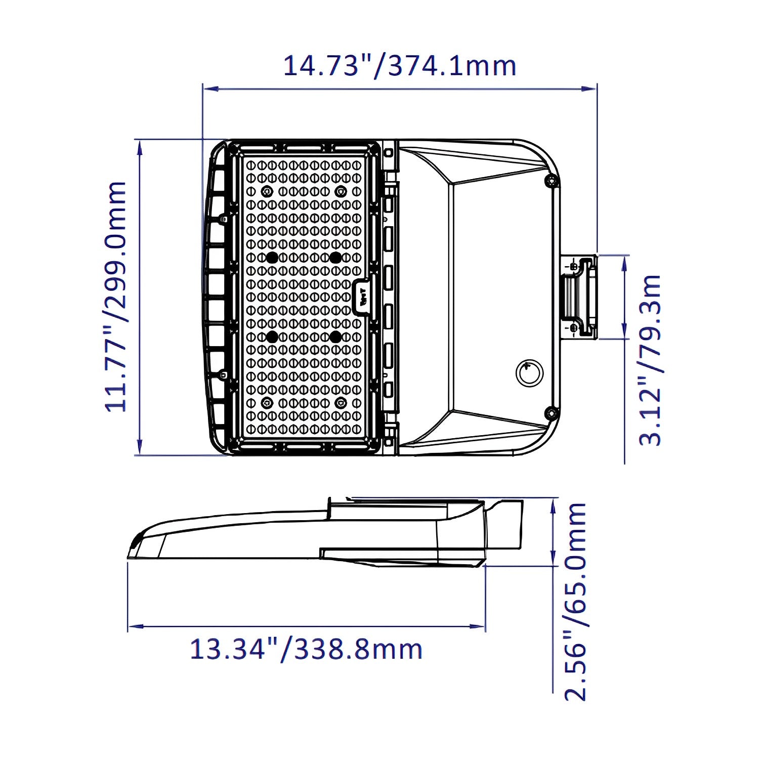 Dimension of 80W-150W commercial parking lot light or led street light