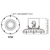 UFO High Bay LED Fixture, 97W/75W/55W/38W, Selectable Wattage & CCT, 14000 Lumens