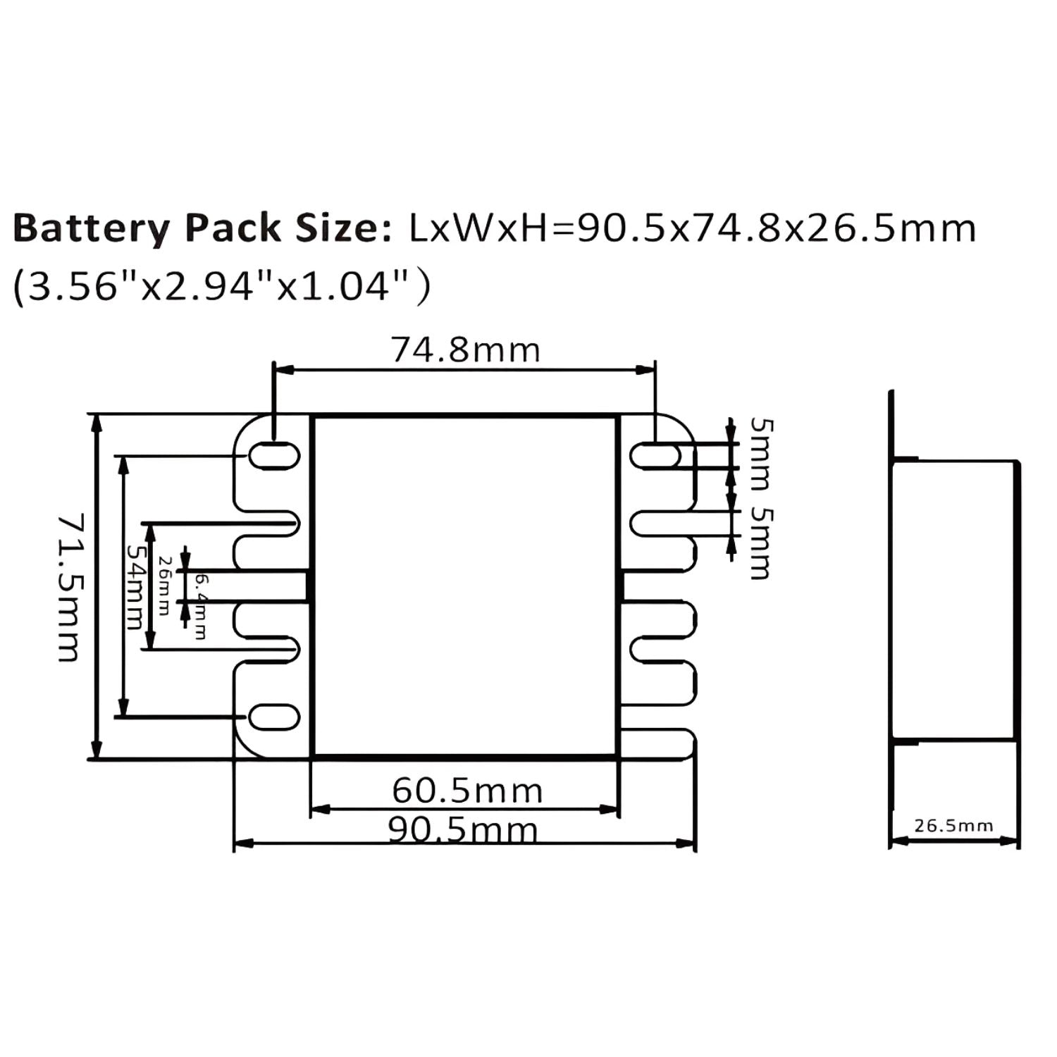 Dimension of Emergency Battery for wall pack light fixtures or wall lights outdoor