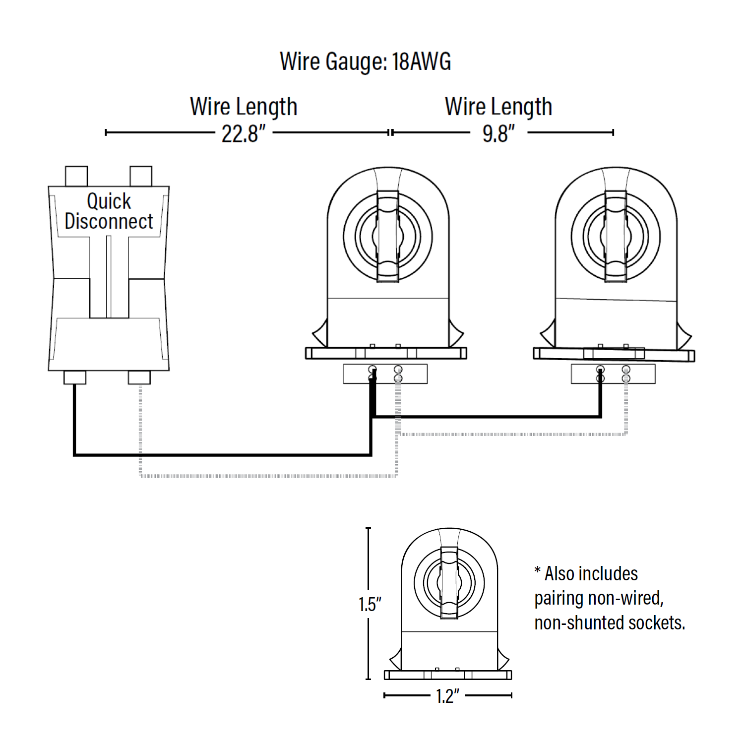 Wiring Harness for Single-End, Non-Shunted Tombstones, T8/T12 Socket ...