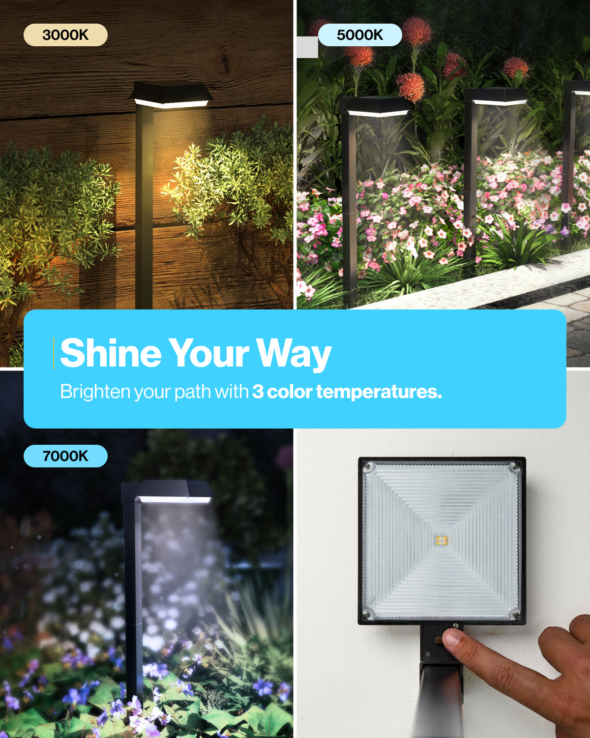 Sunco Lighting LED Solar Sidewalk Light 3 Selectable Color Temperatures 3000K Warm White 5000K Cool White 7000K Diamond White