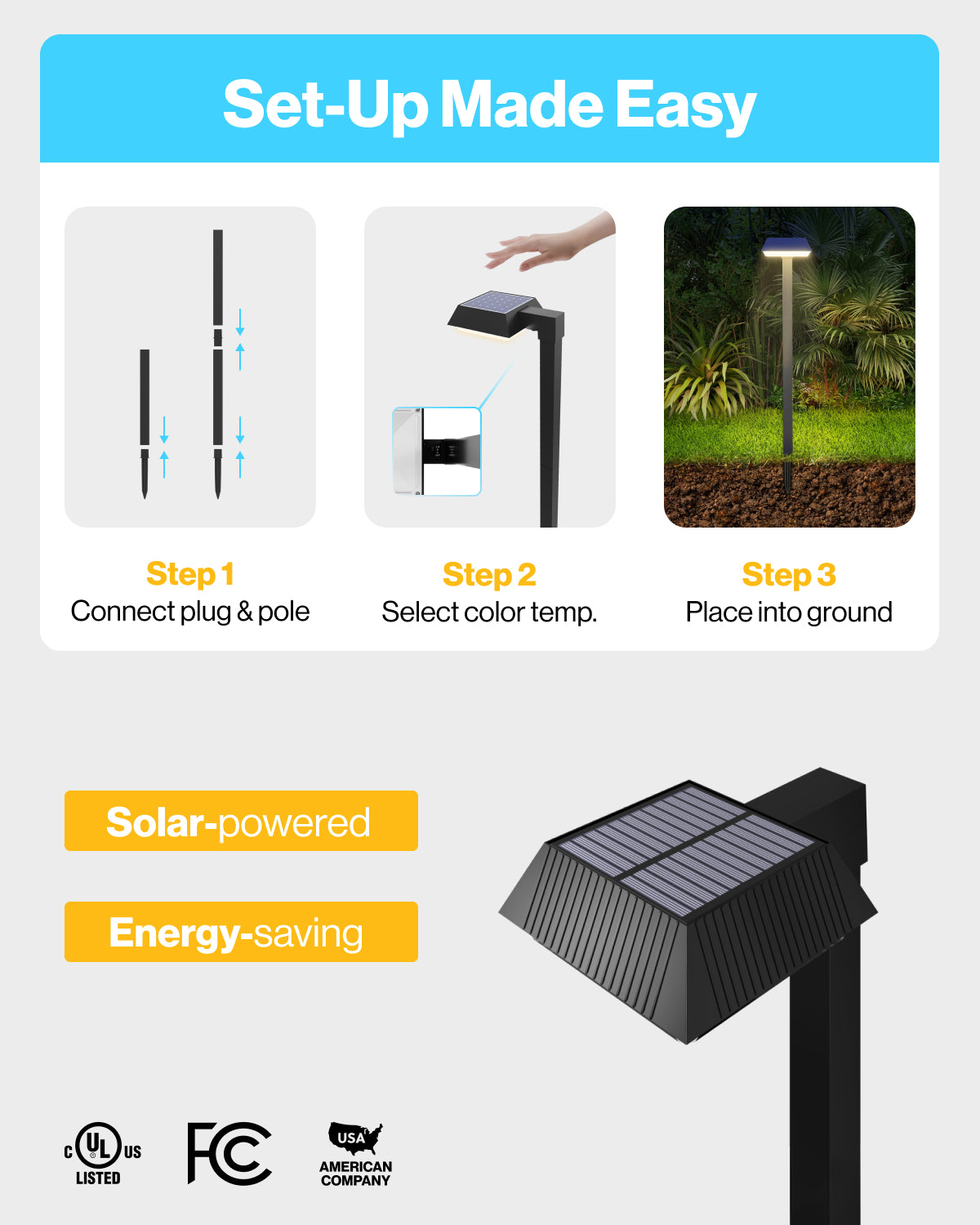 Sunco Lighting LED Solar Sidewalk Light Three Easy Steps to Install Solar-powered Energy-saving Outdoor Lighting
