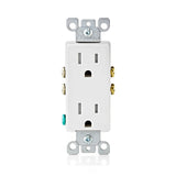 Image of white leviton tamper resistant outlet or Decora outlet