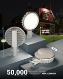 Boasting an impressive output of 50,000 hours, this barn light delivers bright, clear, and natural-looking light that enhances visibility and safety in general areas, entryways, pathways, yards, and loading docks.