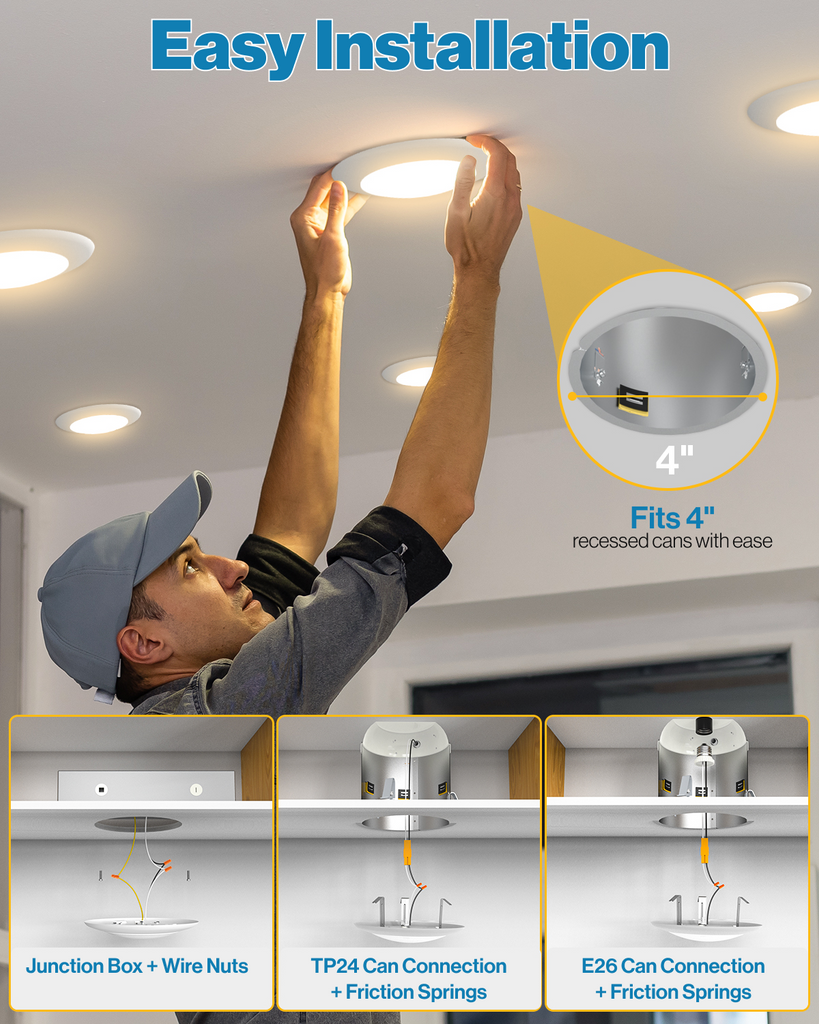 Recessed LED Lighting, 4 Inch, Disk Downlight, 10W, Selectable CCT, 65 ...