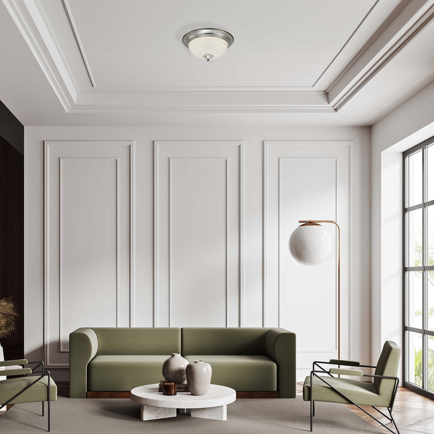 15" Satin Nickel & Frosted Glass Round LED Ceiling Light, 1018D Series