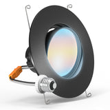 Recessed LED Retrofit Lighting, 5/6 Inch, Gimbal, Selectable CCT, 800 Lumens (Black Trim)
