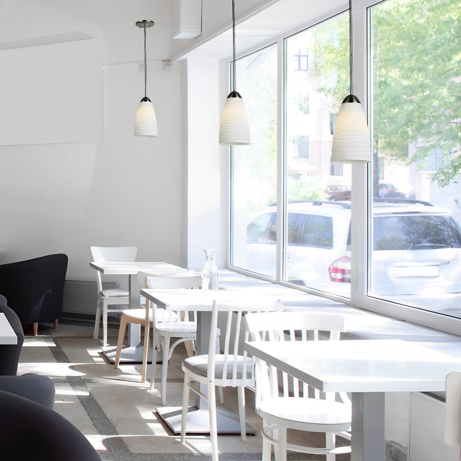 4 3/4" Satin Nickel & White Swirl Glass LED Mini Pendant Light, P035 Series