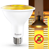 Sunco's PAR30 LED Amber Yellow Light Bulb produces a warm yellow glow that keeps pesky bugs away when the sun goes down.