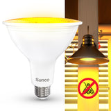 Sunco's PAR38 LED Amber Yellow Light Bulb produces a warm yellow glow that keeps pesky bugs away when the sun goes down.