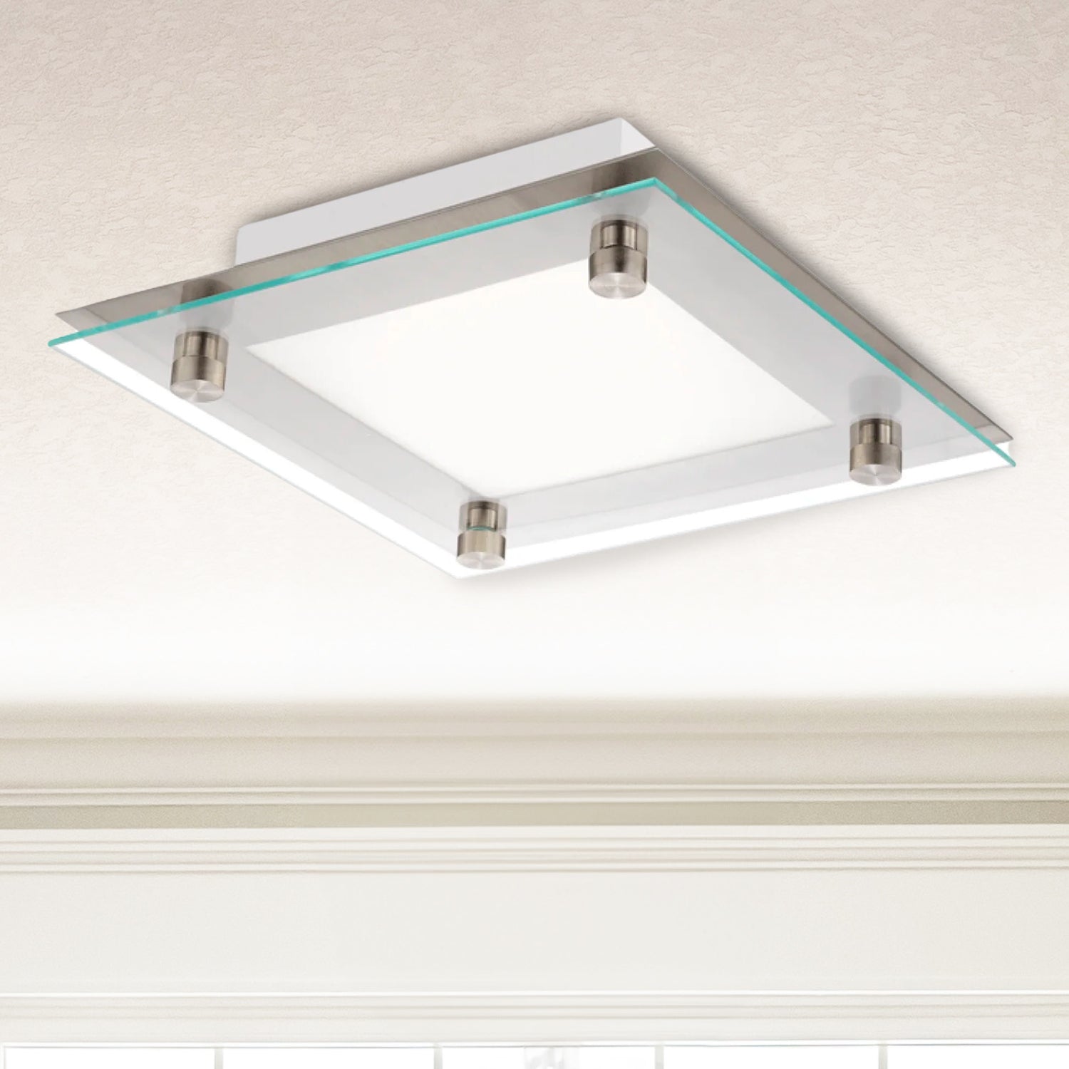 13 Inch Square LED Satin Nickel Ceiling Light, Surface Mount, 1700 Lumens