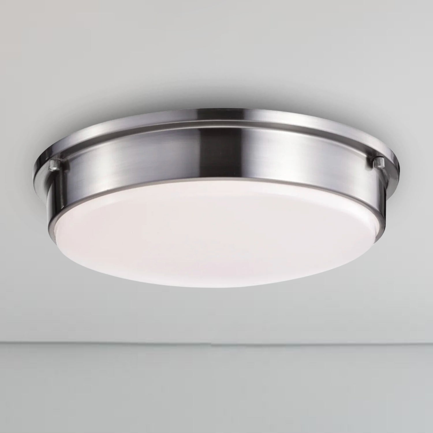 Round LED Satin Nickel Ceiling Light, Klein, Surface Mount, 2100 Lumens